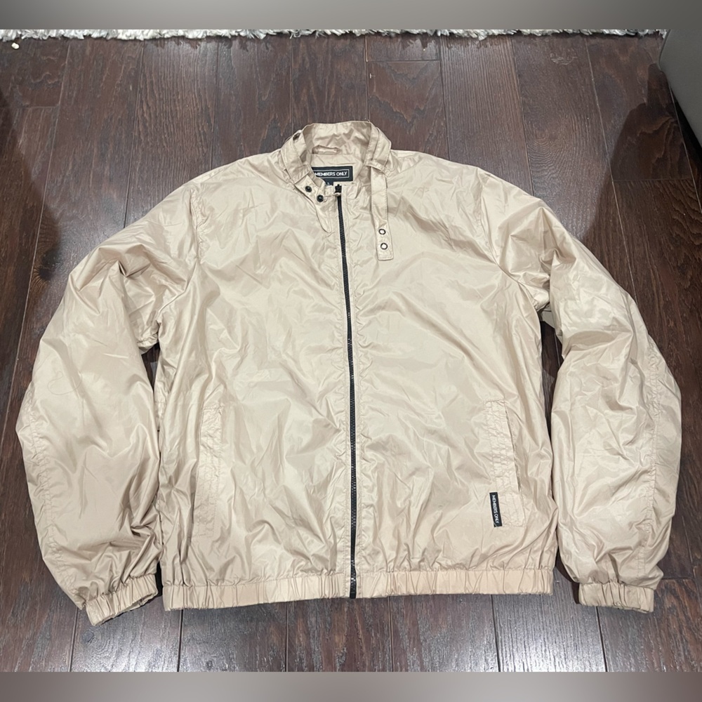 Members Only Men Size Large Beige Bomber Jacket Lightweight
